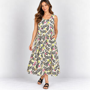 Gudrun Sjödén Dress XL Cotton Floral Botanical Sleeveless Midi Lagenlook